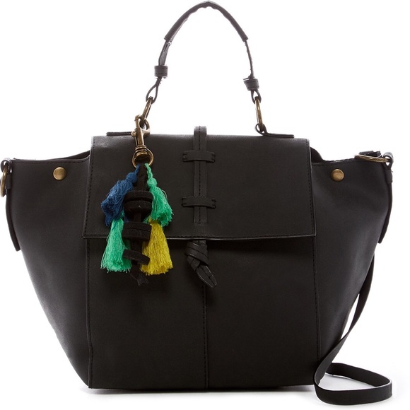 T-Shirt & Jeans Handbags - Vegan Black Top Handle PU Satchel Crossbody Strap